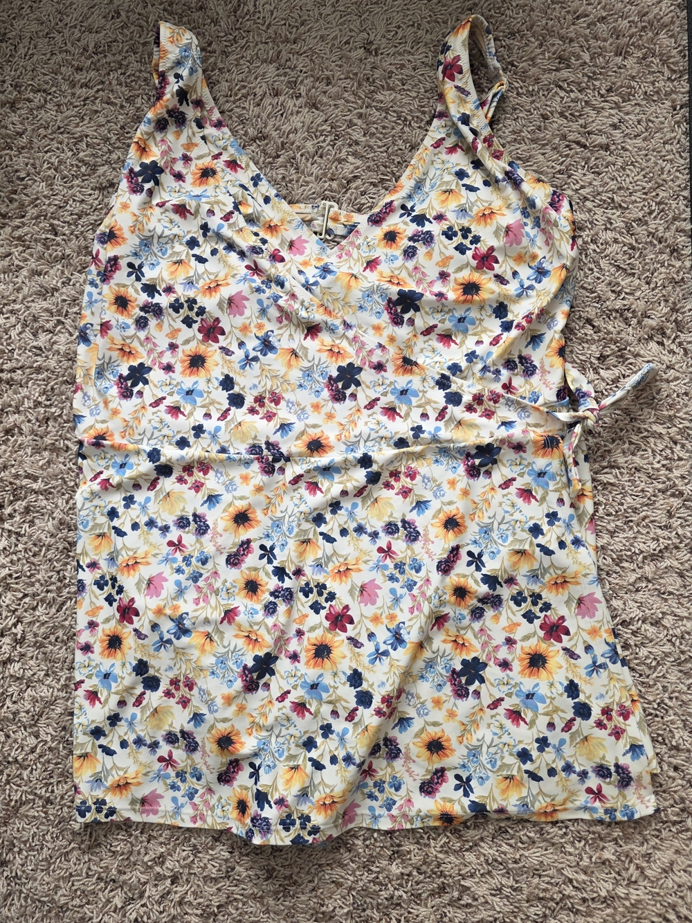 Old Navy Cream Floral Tie-Front Tank with Navy and Pink Blooms